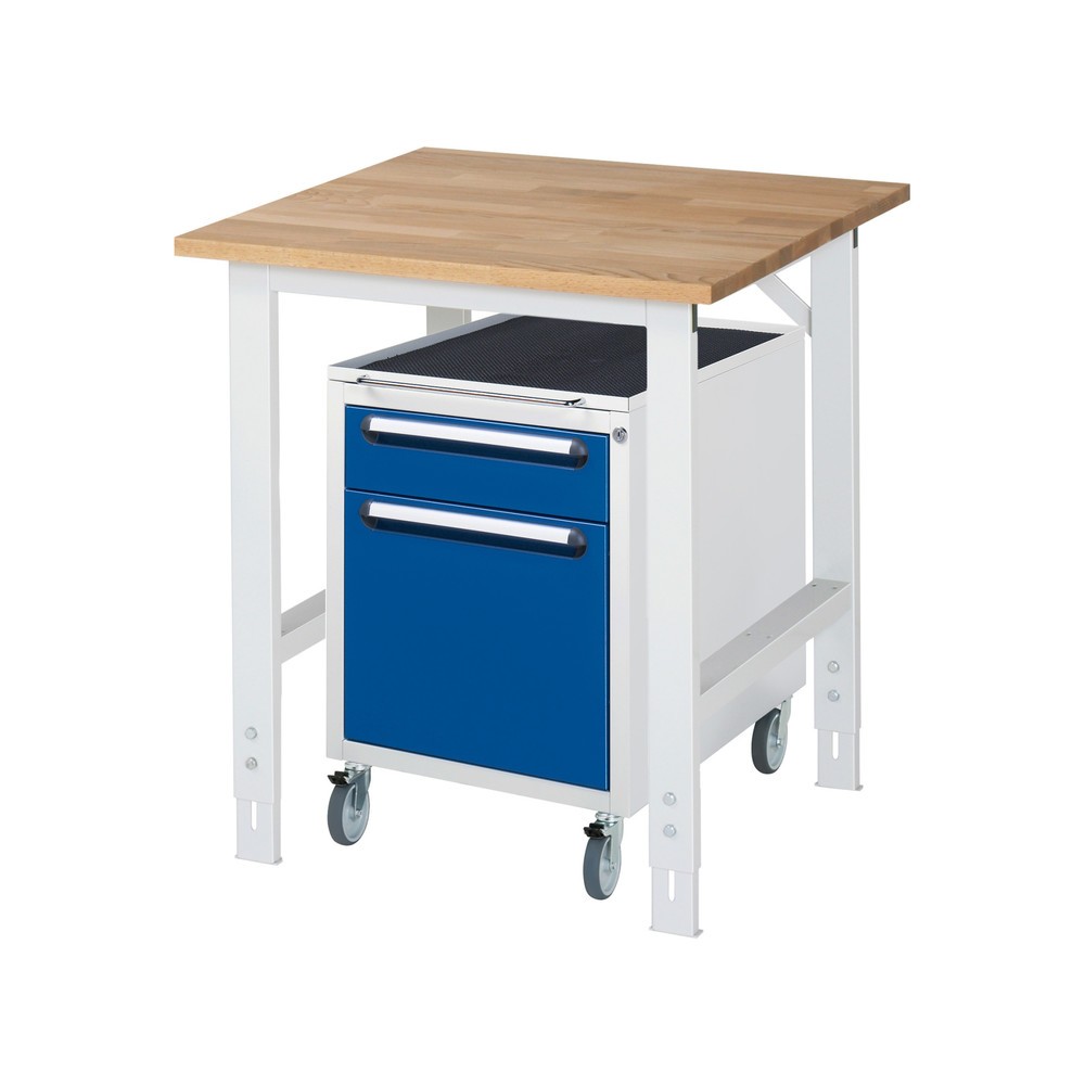 Produktabbildung Nr. 1: RAU Kit d'atelier TOM en 2 parties, avec établi, Hxlxp 760-1 080 x 750 x 800 mm, Plan de travail en hêtre massif, incl. caisson à roulettes avec 2 tiroirs, HxlxP 690 x 480 x 600 mm
