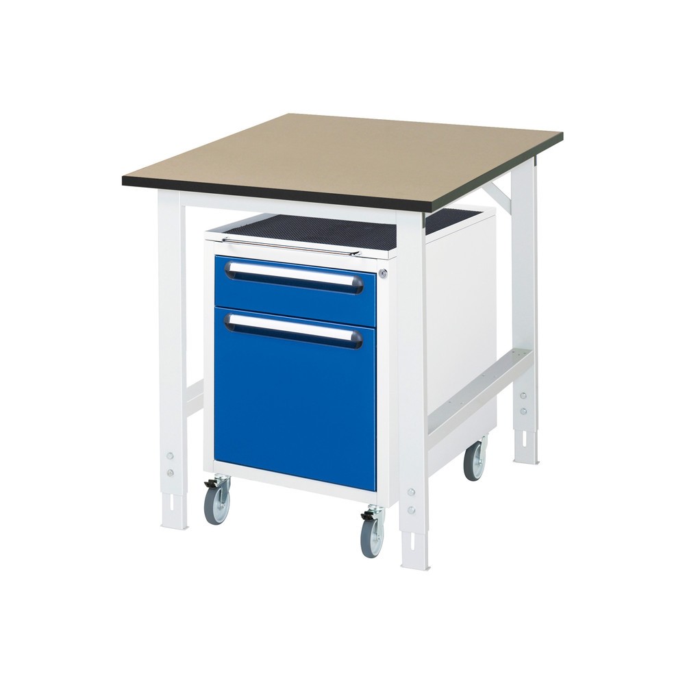 Produktabbildung Nr. 1: RAU Kit d'atelier TOM en 2 parties, avec établi, Hxlxp 760-1 080 x 750 x 1 000 mm, Plan de travail en MDF, incl. caisson à roulettes avec 2 tiroirs, HxlxP 690 x 480 x 600 mm