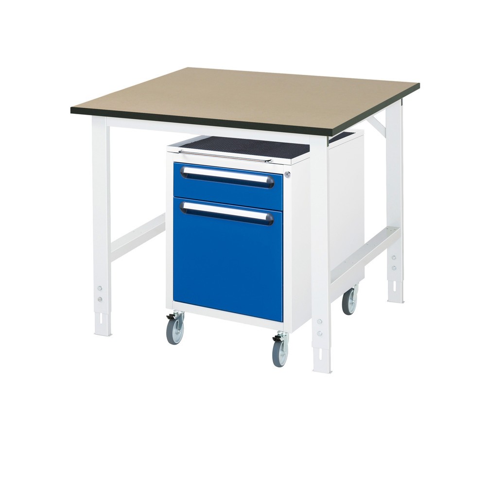 Produktabbildung Nr. 1: RAU Kit d'atelier TOM en 2 parties, avec établi, Hxlxp 760-1 080 x 1 000 x 1 000 mm, Plan de travail en MDF, incl. caisson à roulettes avec 2 tiroirs, HxlxP 690 x 480 x 600 mm