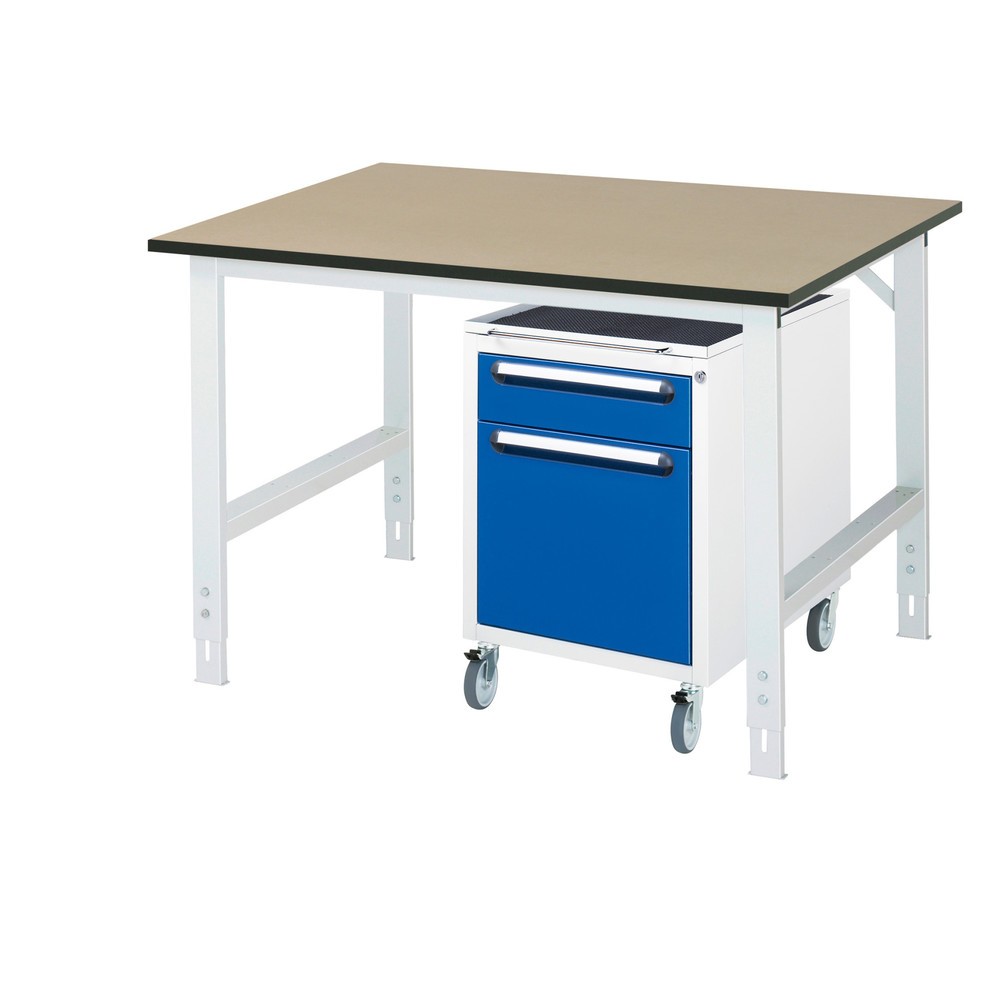 Produktabbildung Nr. 1: RAU Kit d'atelier TOM en 2 parties, avec établi, Hxlxp 760-1 080 x 1 250 x 1 000 mm, Plan de travail en MDF, incl. caisson à roulettes avec 2 tiroirs, HxlxP 690 x 480 x 600 mm