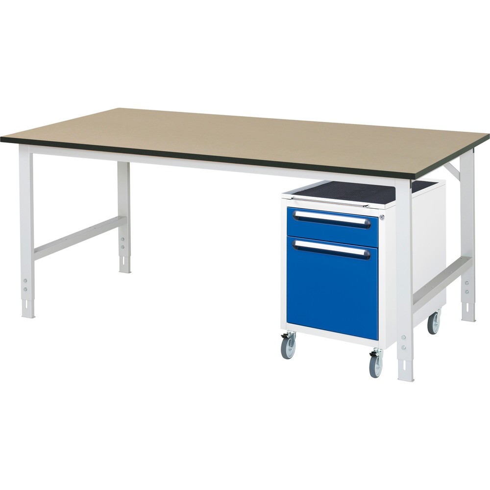 Produktabbildung Nr. 1: RAU Kit d'atelier TOM en 2 parties, avec table de travail, HxlxP 760-1 080 x 2 500 x 1 000 mm, plan de travail en MDF, incl. caisson à roulettes avec 2 tiroirs, HxlxP 690 x 480 x 600 mm