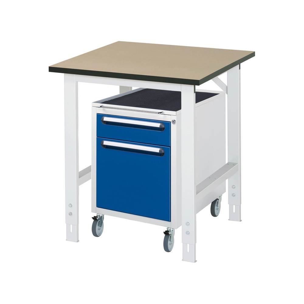 Illustration du produit: RAU Kit d'atelier TOM en 2 parties, avec table de travail, HxlxP 760-1 080 x 750 x 800 mm, plan de travail en MDF, incl. caisson à roulettes avec 2 tiroirs, HxlxP 690 x 480 x 600 mm