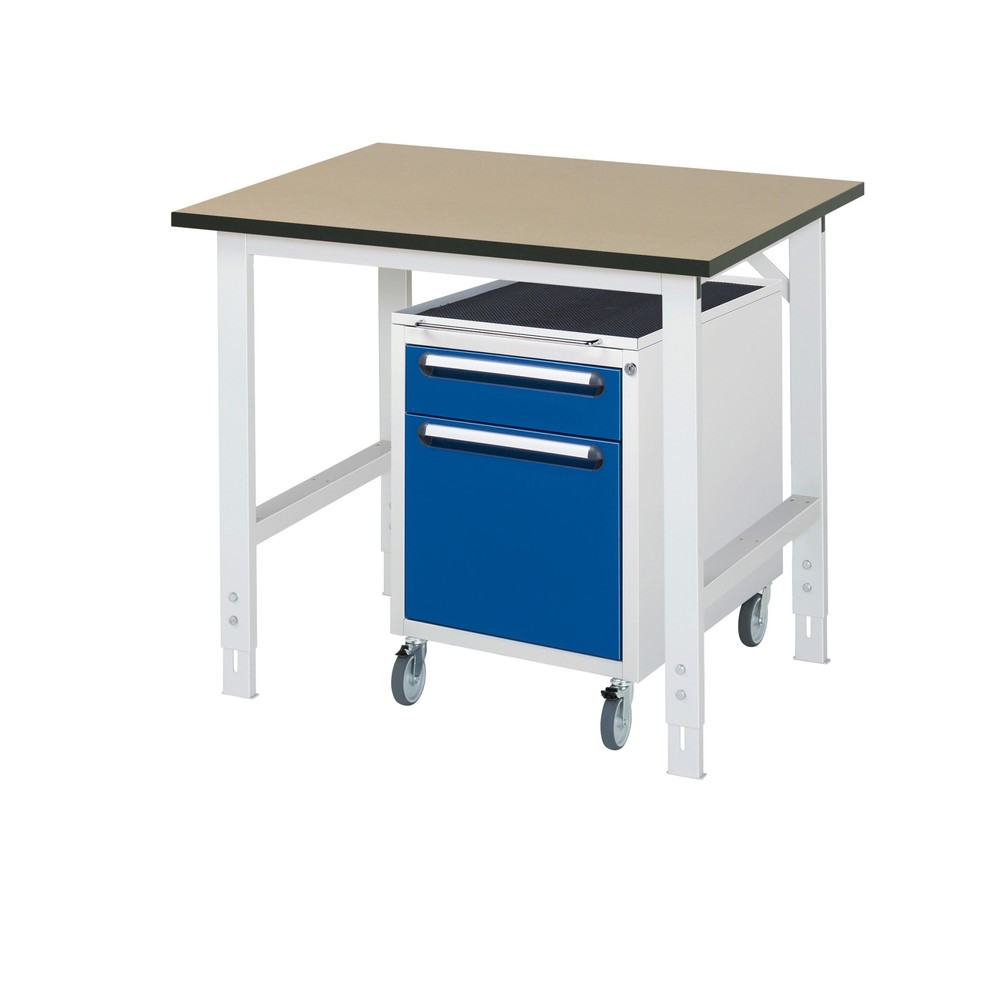 Produktabbildung Nr. 1: RAU Kit d'atelier TOM en 2 parties, avec table de travail, HxlxP 760-1 080 x 1 000 x 800 mm, plan de travail en MDF, incl. caisson à roulettes avec 2 tiroirs, HxlxP 690 x 480 x 600 mm