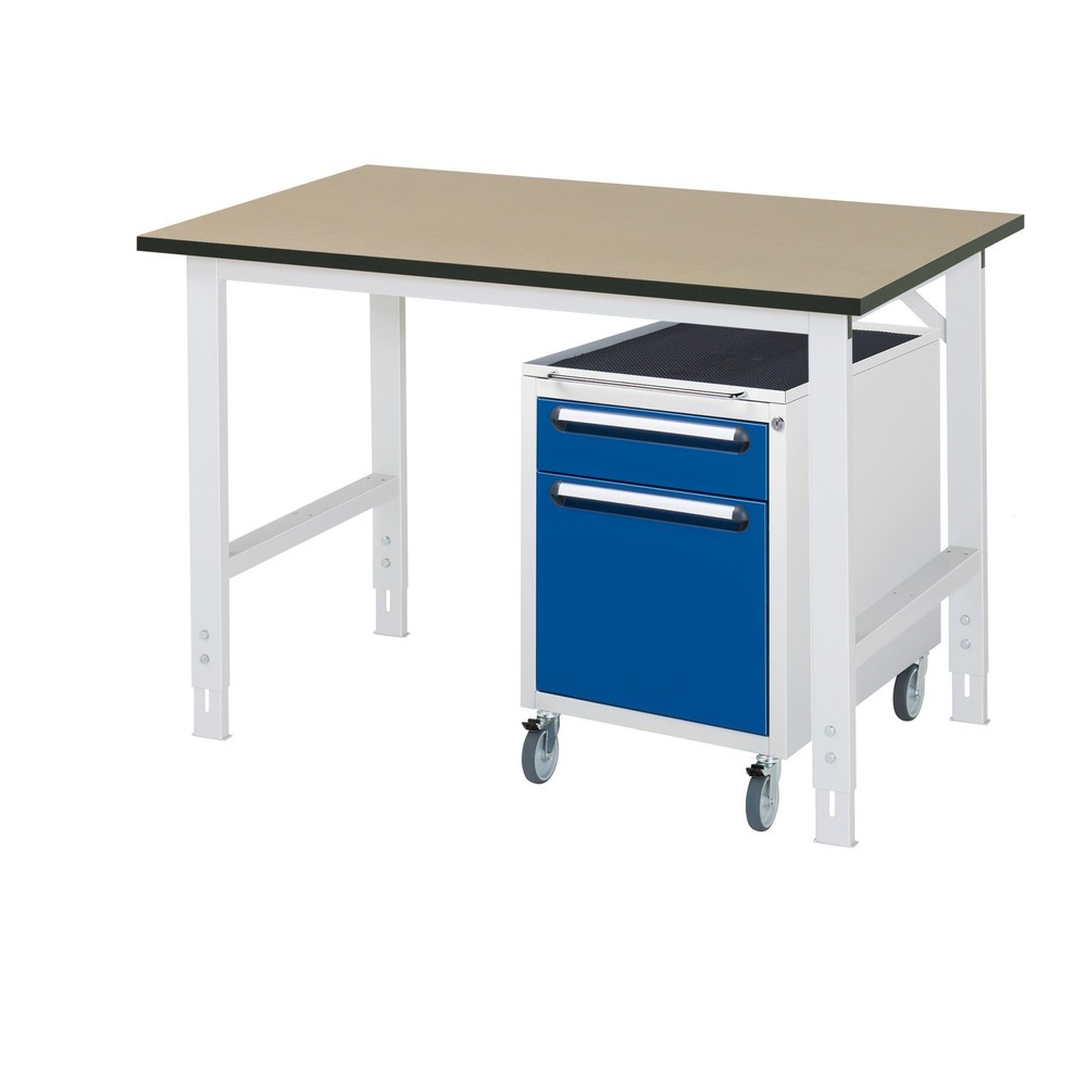 Produktabbildung Nr. 1: RAU Kit d'atelier TOM en 2 parties, avec table de travail, HxlxP 760-1 080 x 1 250 x 800 mm, plan de travail en MDF, incl. caisson à roulettes avec 2 tiroirs, HxlxP 690 x 480 x 600 mm