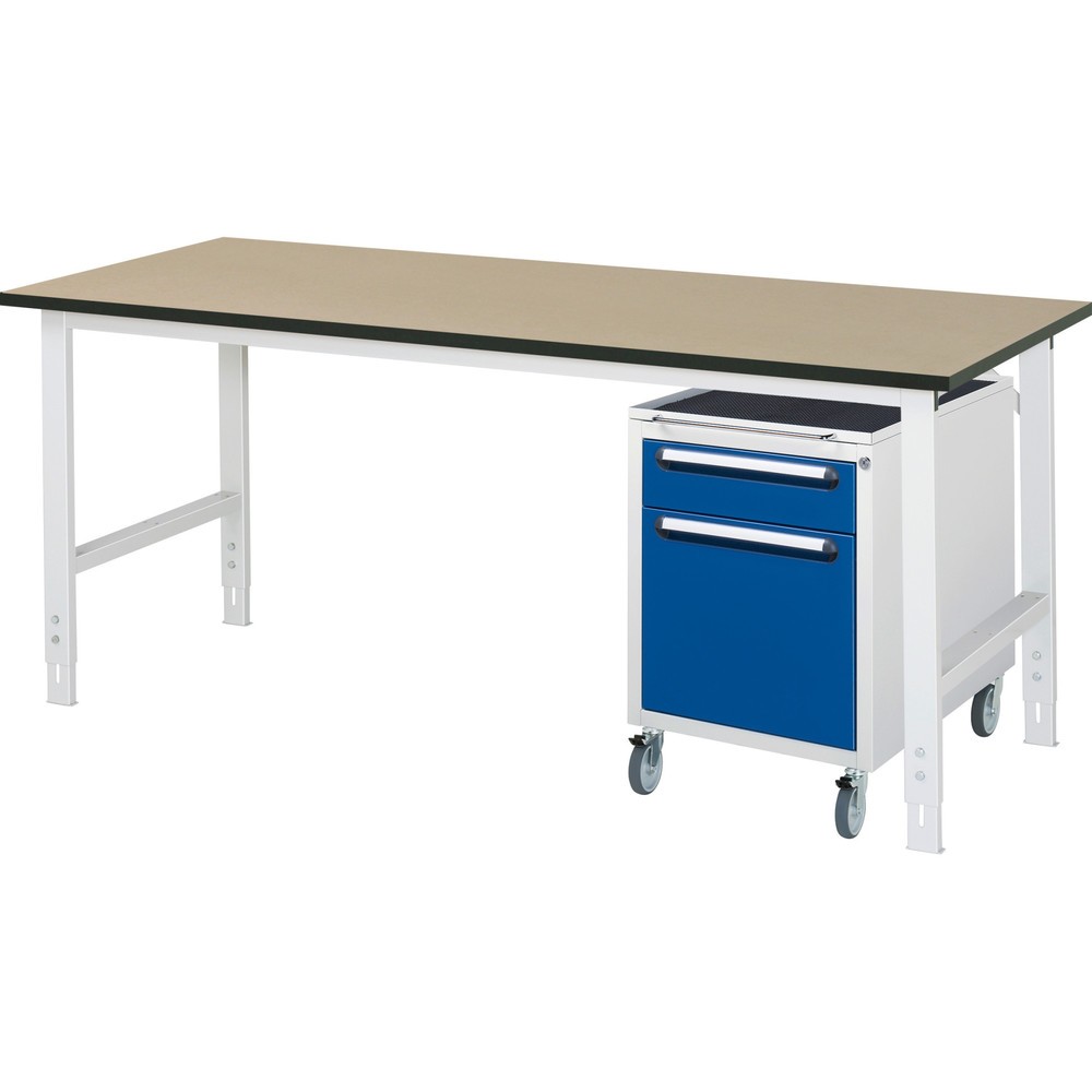 Produktabbildung Nr. 1: RAU Kit d'atelier TOM en 2 parties, avec table de travail, HxlxP 760-1 080 x 2 500 x 800 mm, plan de travail en MDF, incl. caisson à roulettes avec 2 tiroirs, HxlxP 690 x 480 x 600 mm