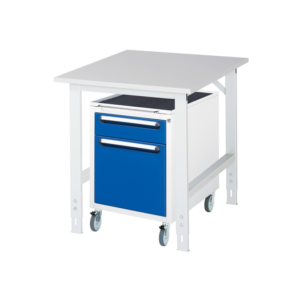 Produktabbildung Nr. 1: RAU Kit d'atelier TOM en 2 parties, avec table de travail, HxlxP 760-1 080 x 750 x 1 000 mm, plan de travail en mélamine, plus caisson à roulettes avec 2 tiroirs, HxlxP 690 x 480 x 600 mm