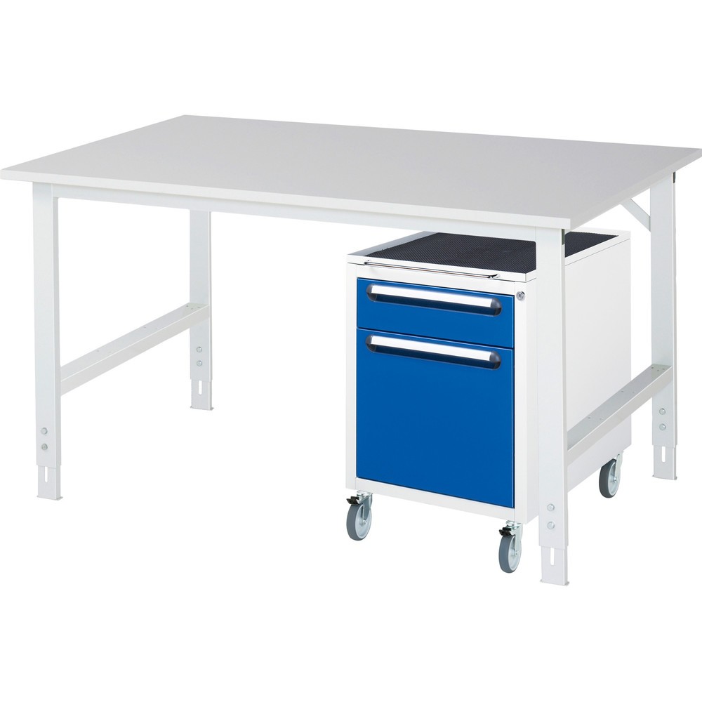 Produktabbildung Nr. 1: RAU Kit d'atelier TOM en 2 parties, avec table de travail, HxlxP 760-1 080 x 1 500 x 1 000 mm, plan de travail en mélamine, plus caisson à roulettes avec 2 tiroirs, HxlxP 690 x 480 x 600 mm