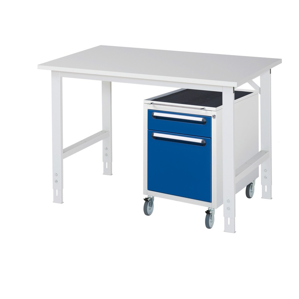 Produktabbildung Nr. 1: RAU Kit d'atelier TOM en 2 parties, avec table de travail, HxlxP 760-1 080 x 1 250 x 800 mm, plan de travail avec revêtement en mélamine, plus caisson à roulettes avec 2 tiroirs, HxlxP 690 x 480 x 600 mm