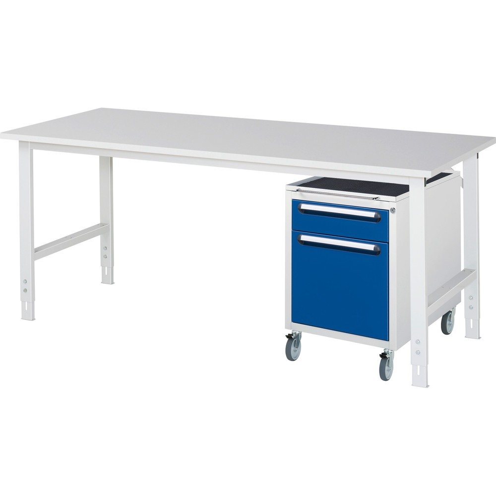 Produktabbildung Nr. 1: RAU Kit d'atelier TOM en 2 parties, avec table de travail, HxlxP 760-1 080 x 2 500 x 800 mm, plan de travail avec revêtement en mélamine, plus caisson à roulettes avec 2 tiroirs, HxlxP 690 x 480 x 600 mm