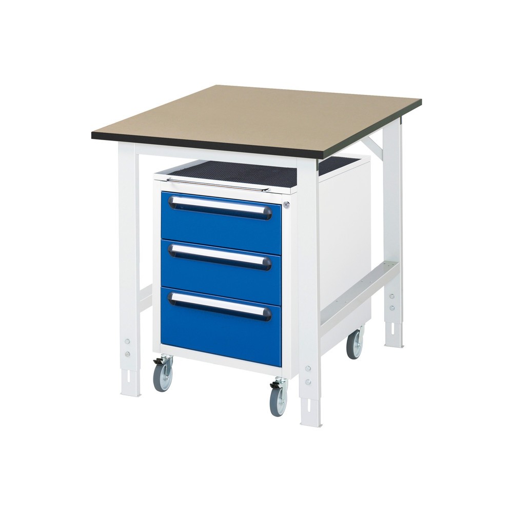 Produktabbildung Nr. 1: RAU Kit d'atelier TOM en 2 parties, avec établi, Hxlxp 760-1 080 x 750 x 1 000 mm, Plan de travail en MDF, incl. caisson à roulettes avec 3 tiroirs, HxlxP 690 x 480 x 600 mm