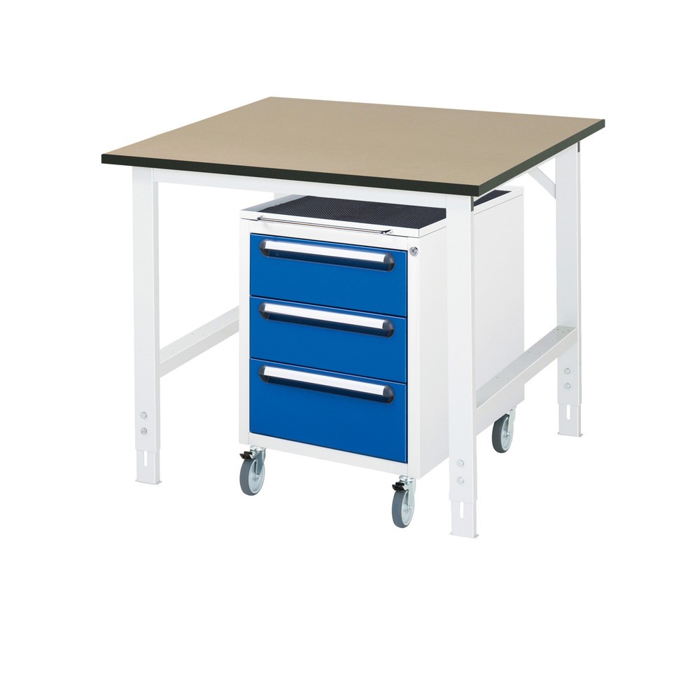 Produktabbildung Nr. 1: RAU Kit d'atelier TOM en 2 parties, avec établi, Hxlxp 760-1 080 x 1 000 x 1 000 mm, Plan de travail en MDF, incl. caisson à roulettes avec 3 tiroirs, HxlxP 690 x 480 x 600 mm
