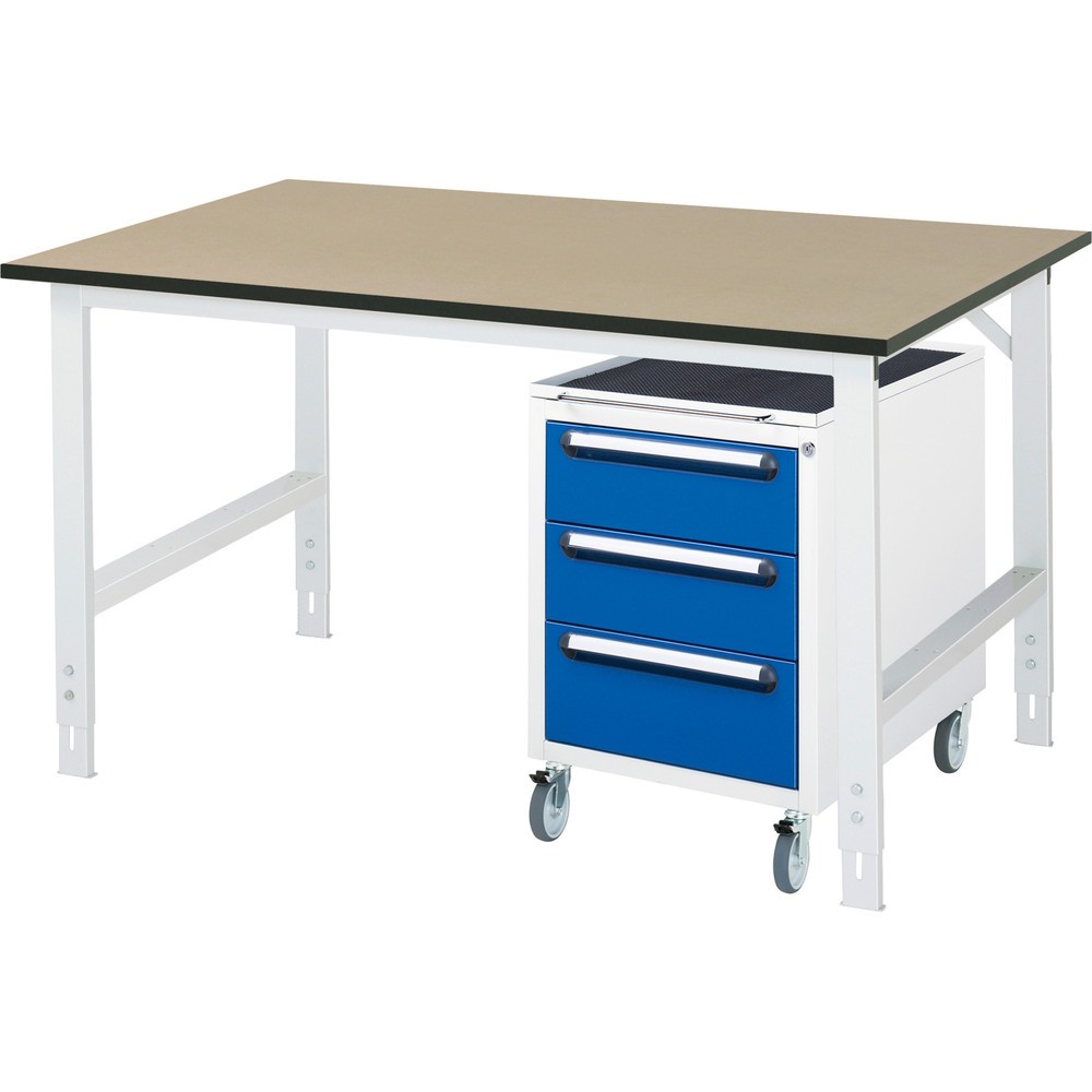 Produktabbildung Nr. 1: RAU Kit d'atelier TOM en 2 parties, avec table de travail, HxlxP 760-1 080 x 1 500 x 1 000 mm, plan de travail en MDF, incl. caisson à roulettes avec 3 tiroirs, HxlxP 690 x 480 x 600 mm