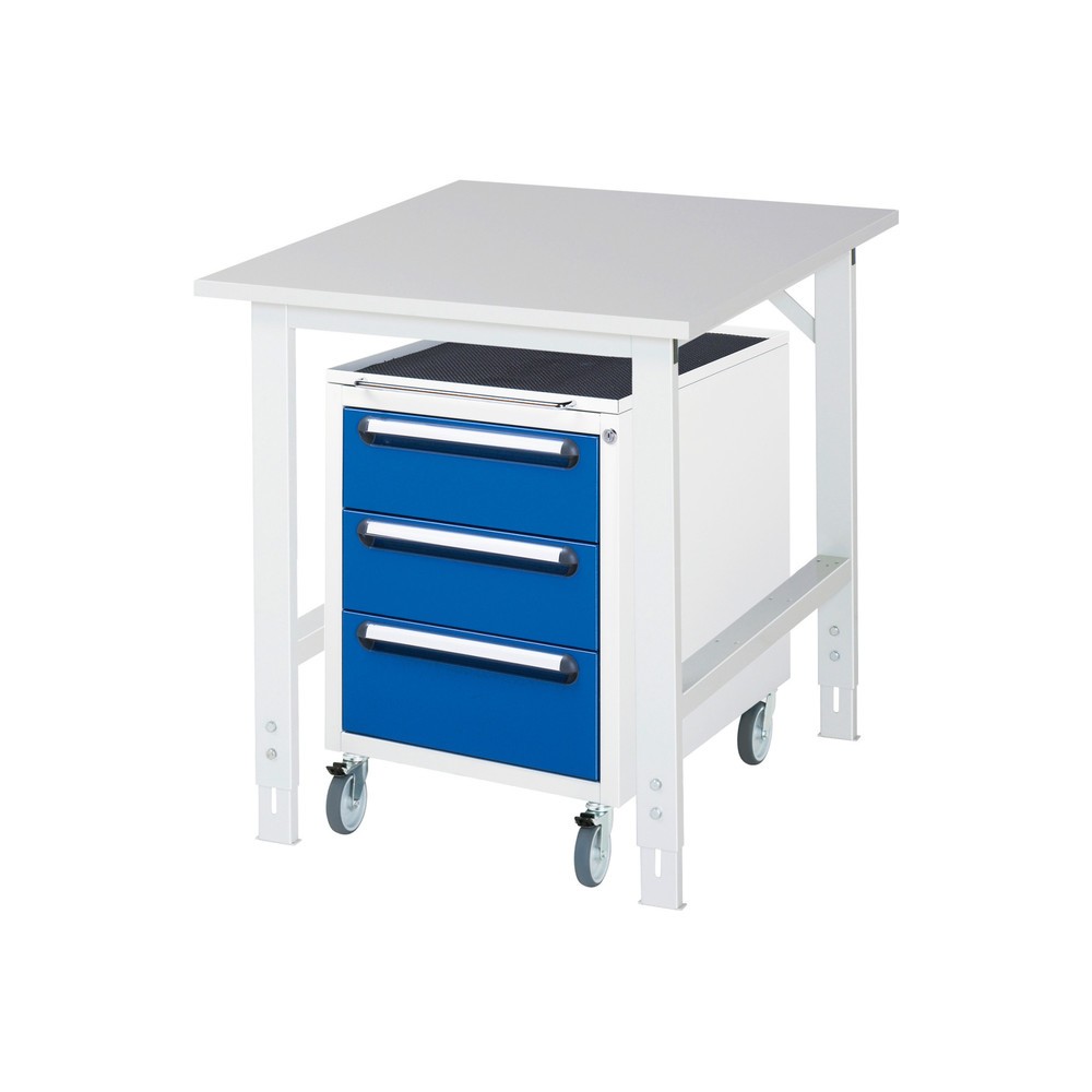 Produktabbildung Nr. 1: RAU Kit d'atelier TOM en 2 parties, avec table de travail, HxlxP 760-1 080 x 750 x 1 000 mm, plan de travail en mélamine, plus caisson à roulettes avec 3 tiroirs, HxlxP 690 x 480 x 600 mm