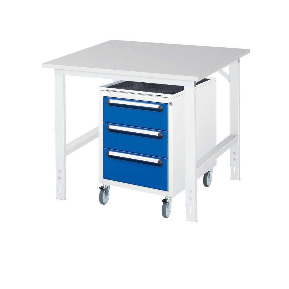 Produktabbildung Nr. 1: RAU Kit d'atelier TOM en 2 parties, avec table de travail, HxlxP 760-1 080 x 1 000 x 1 000 mm, plan de travail en mélamine, plus caisson à roulettes avec 3 tiroirs, HxlxP 690 x 480 x 600 mm
