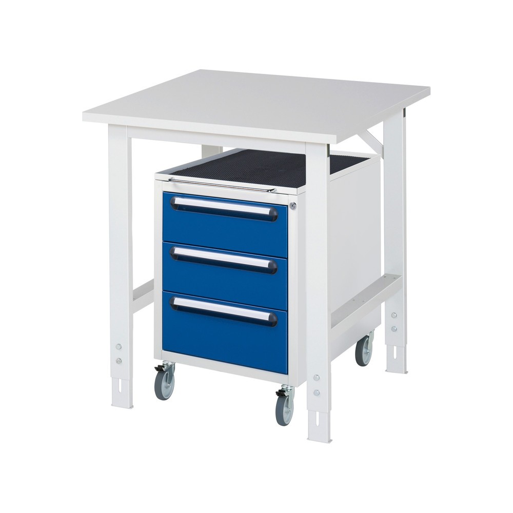 Produktabbildung Nr. 1: RAU Kit d'atelier TOM en 2 parties, avec table de travail, HxlxP 760-1 080 x 750 x 800 mm, plan de travail avec revêtement en mélamine, plus caisson à roulettes avec 3 tiroirs, HxlxP 690 x 480 x 600 mm