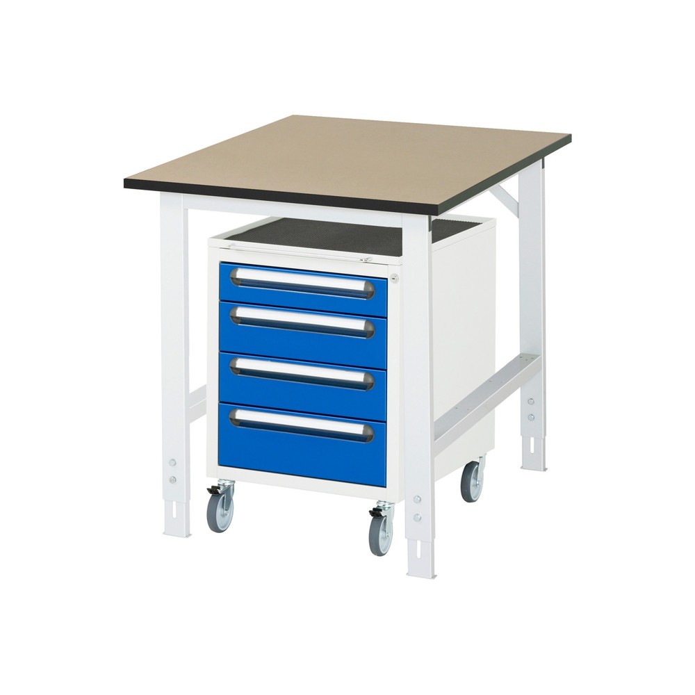 Produktabbildung Nr. 1: RAU Kit d'atelier TOM en 2 parties, avec établi, Hxlxp 760-1 080 x 750 x 1 000 mm, Plan de travail en MDF, incl. caisson à roulettes avec 3 tiroirs, HxlxP 690 x 480 x 600 mm