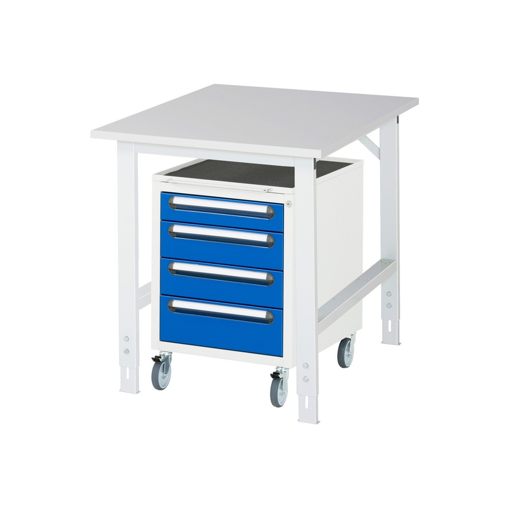 Produktabbildung Nr. 1: RAU Kit d'atelier TOM en 2 parties, avec table de travail, HxlxP 760-1 080 x 750 x 1 000 mm, plan de travail en mélamine, plus caisson à roulettes avec 3 tiroirs, HxlxP 690 x 480 x 600 mm