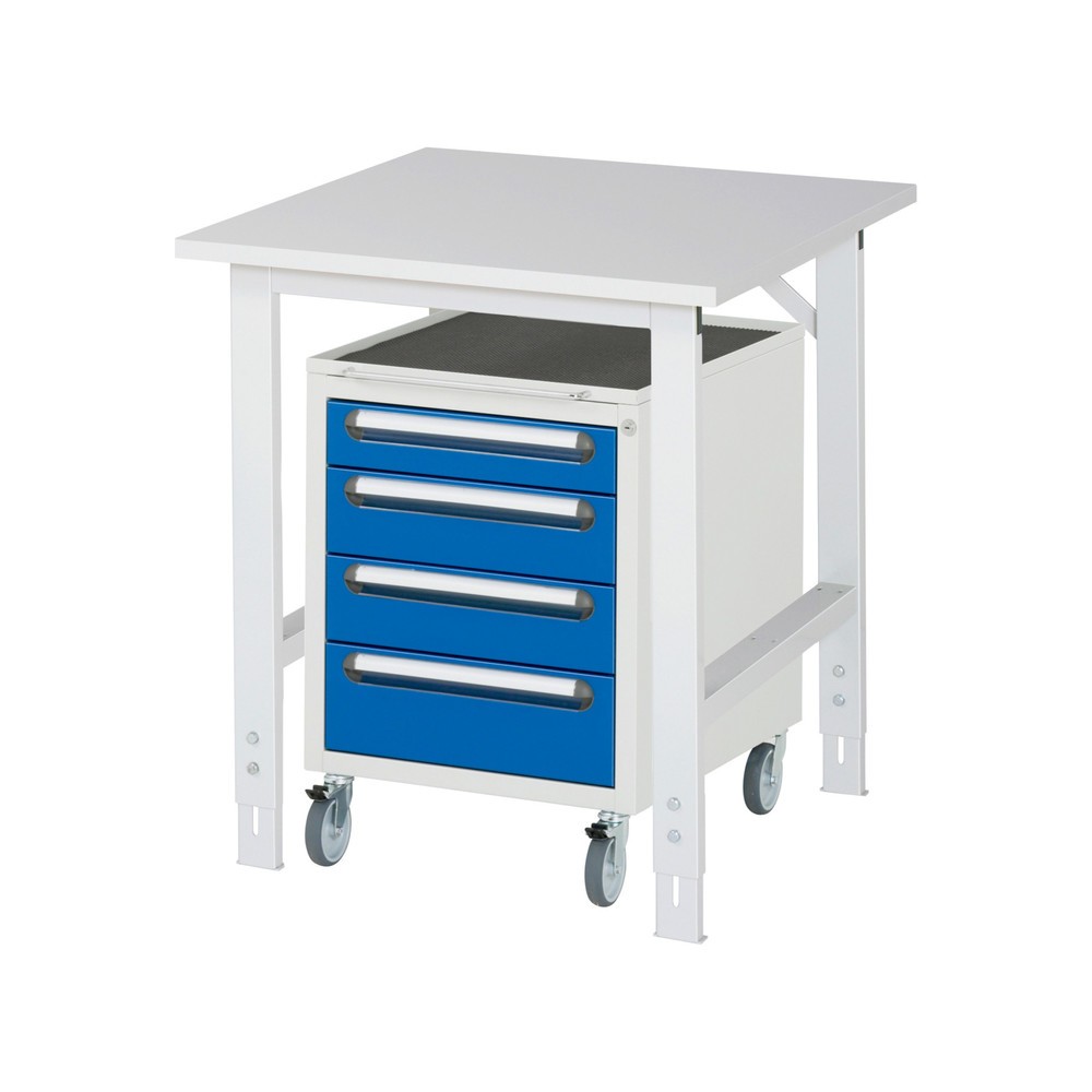 Produktabbildung Nr. 1: RAU Kit d'atelier TOM en 2 parties, avec table de travail, HxlxP 760-1 080 x 750 x 800 mm, plan de travail avec revêtement en mélamine, plus caisson à roulettes avec 3 tiroirs, HxlxP 690 x 480 x 600 mm