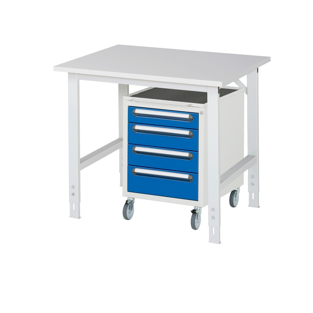 Produktabbildung Nr. 1: RAU Kit d'atelier TOM en 2 parties, avec table de travail, HxlxP 760-1 080 x 1 000 x 800 mm, plan de travail avec revêtement en mélamine, plus caisson à roulettes avec 3 tiroirs, HxlxP 690 x 480 x 600 mm