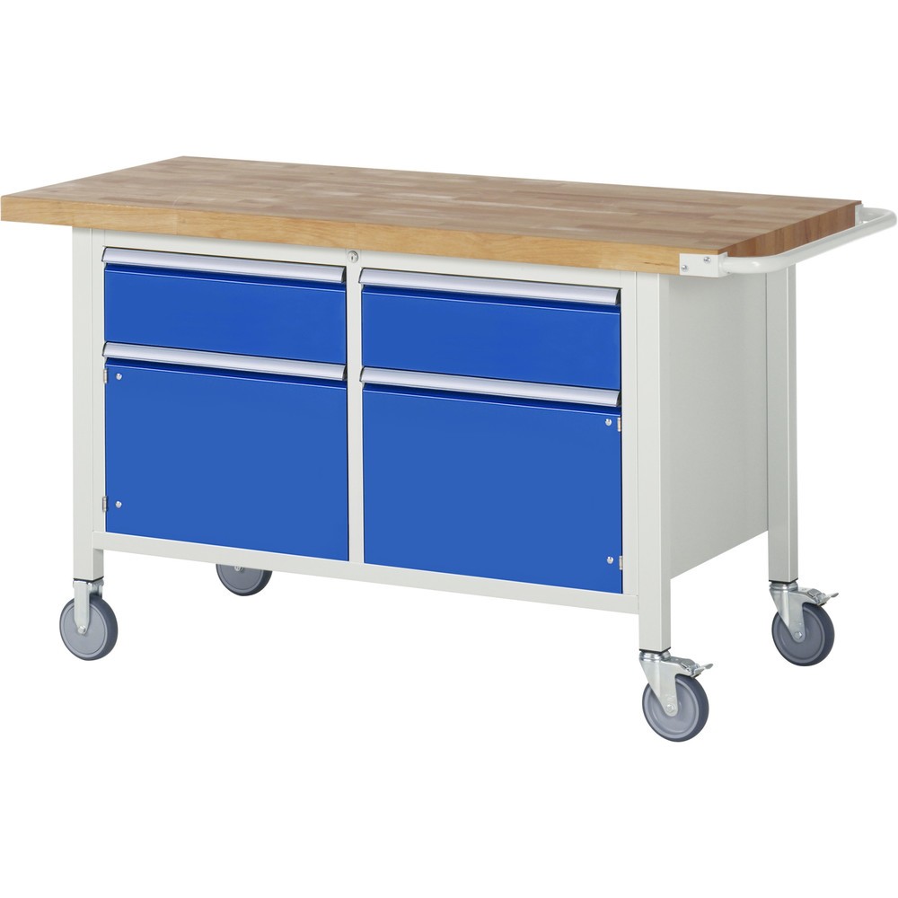 Produktabbildung: RAU mobile Werkbank Serie 8000, 1 Doppel-Container, 2 Flügeltüren, HxBxT 880-1.080 x 1.500 x 700 mm, 2 x 90%-Auszug-Schubladen