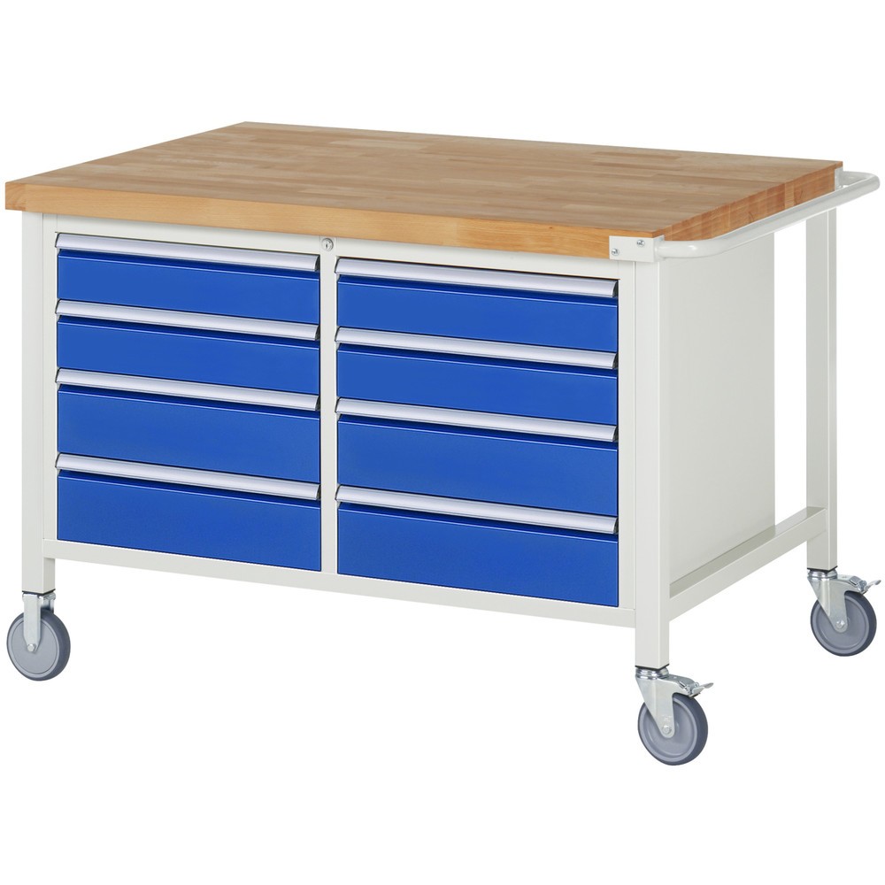 Produktabbildung: RAU mobile Werkbank Serie 8000, 1 Doppel-Container, HxBxT 880 x 1.250 x 900 mm, 8 x 90%-Auszug-Schubladen
