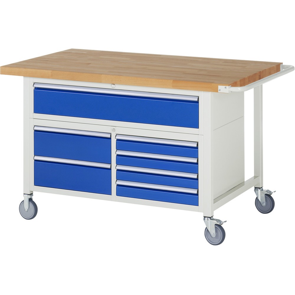 Produktabbildung: RAU mobile Werkbank Serie 8000, 1 Dreifach-Container, HxBxT 920 x 1.500 x 900 mm, 7 x 90%-Auszug-Schubladen