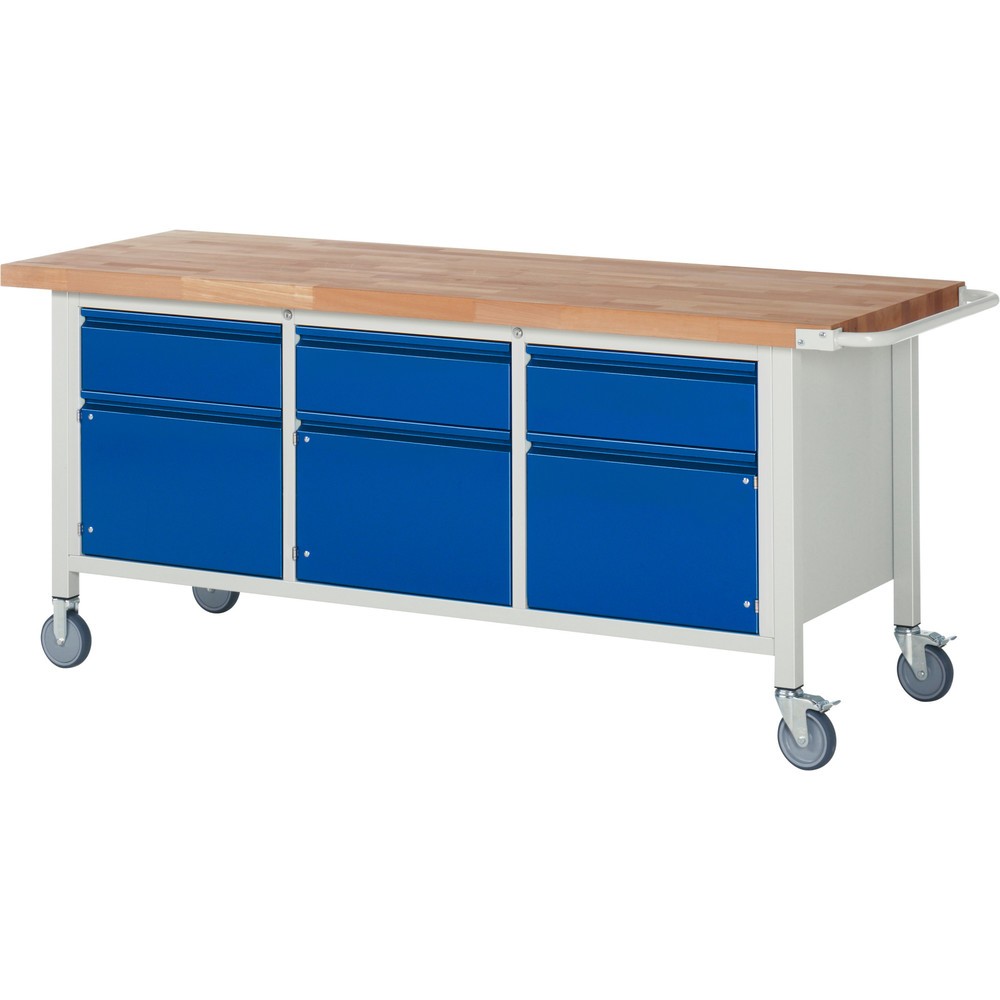 Produktabbildung: RAU mobile Werkbank Serie 8000, 1 Dreifach-Container, 3 Flügeltüren, HxBxT 880 x 2.000 x 700 mm, 3 Schubladen