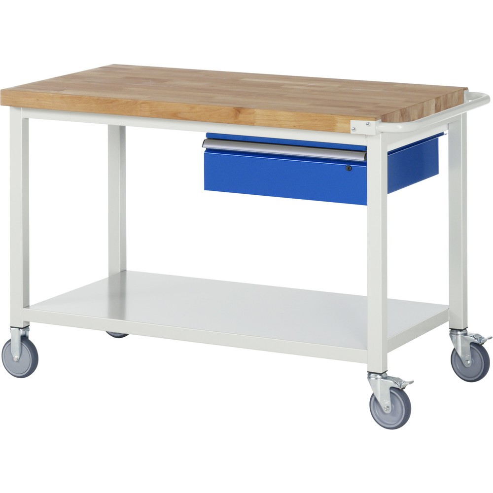 Produktabbildung: RAU mobile Werkbank Serie 8000, HxBxT 880 x 1.250 x 700 mm, Ablageboden unten, mit 1 Schublade rechts
