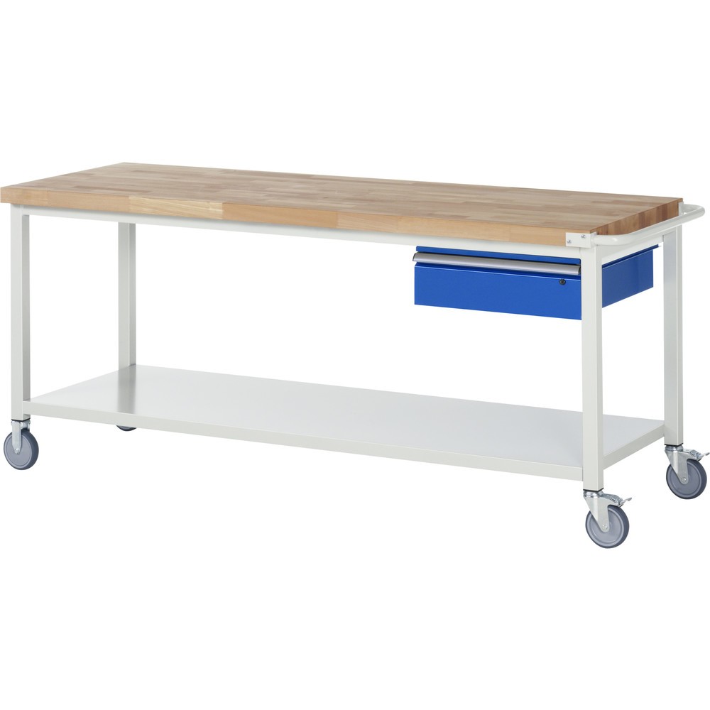 Produktabbildung Nr. 1: RAU mobile Werkbank Serie 8000, HxBxT 880 x 2.000 x 700 mm, Ablageboden unten, mit 1 Schublade rechts