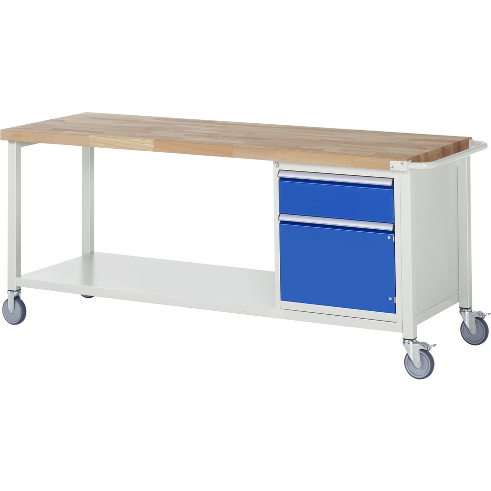 Produktabbildung Nr. 1: RAU mobile Werkbank Serie 8000, HxBxT 880 x 2.000 x 700 mm, 1 Container, 1 Flügeltür, 1 x 90%-Auszug-Schublade