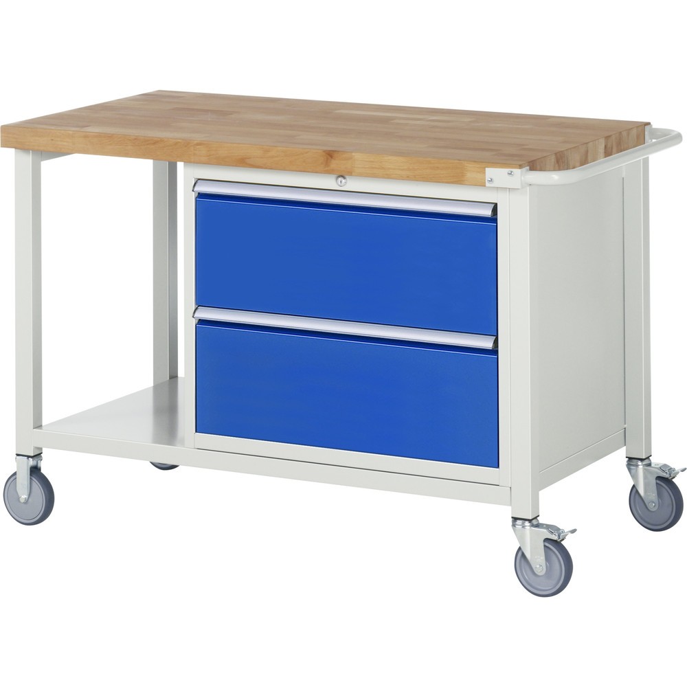 Produktabbildung Nr. 1: RAU mobile Werkbank Serie 8000, 1 Ablageboden, HxBxT 880 x 1.250 x 700 mm, 2 x 90%-Auszug-Schubladen