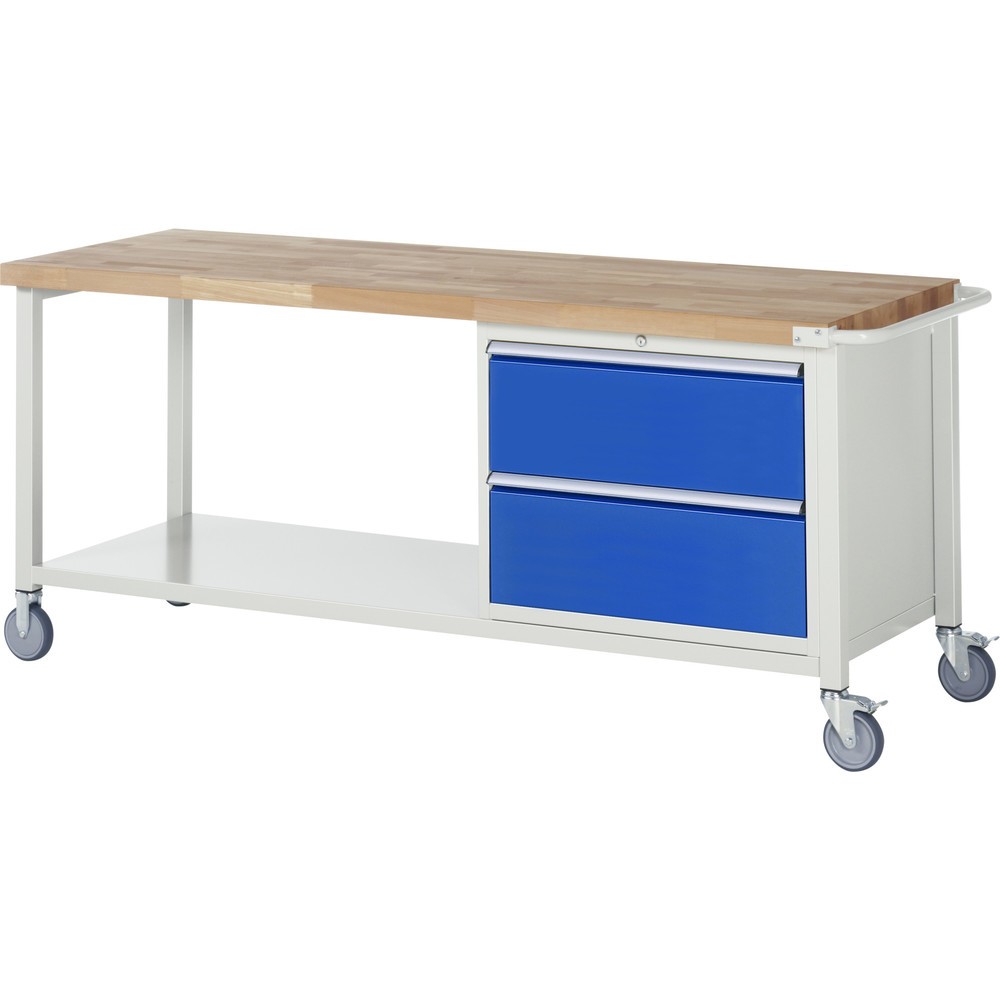 Produktabbildung Nr. 1: RAU mobile Werkbank Serie 8000, 1 Ablageboden, HxBxT 880-1.080 x 2.000 x 700 mm, 2 x 100%-Auszug-Schubladen