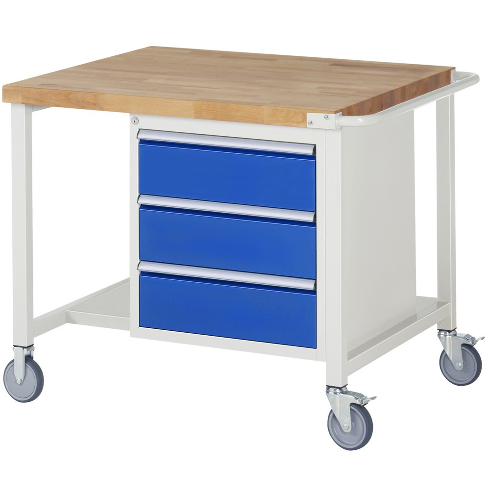 Produktabbildung Nr. 1: RAU mobile Werkbank Serie 8000, 1 Container, HxBxT 880 x 1.000 x 900 mm, 3 x 90%-Auszug-Schubladen, Breite 490 mm