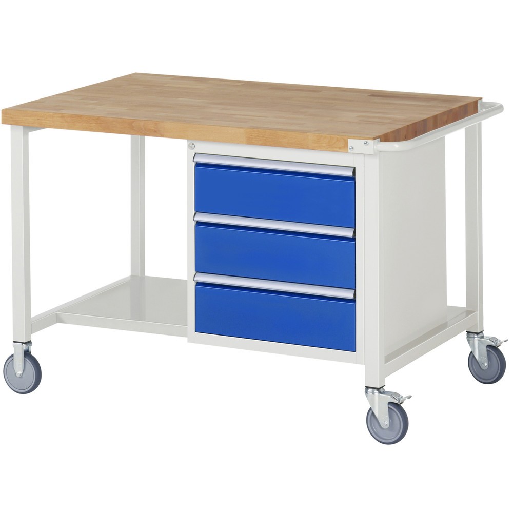 Produktabbildung Nr. 1: RAU mobile Werkbank Serie 8000, 1 Container, HxBxT 880 x 1.250 x 900 mm, 3 x 90%-Auszug-Schubladen, Breite 490 mm