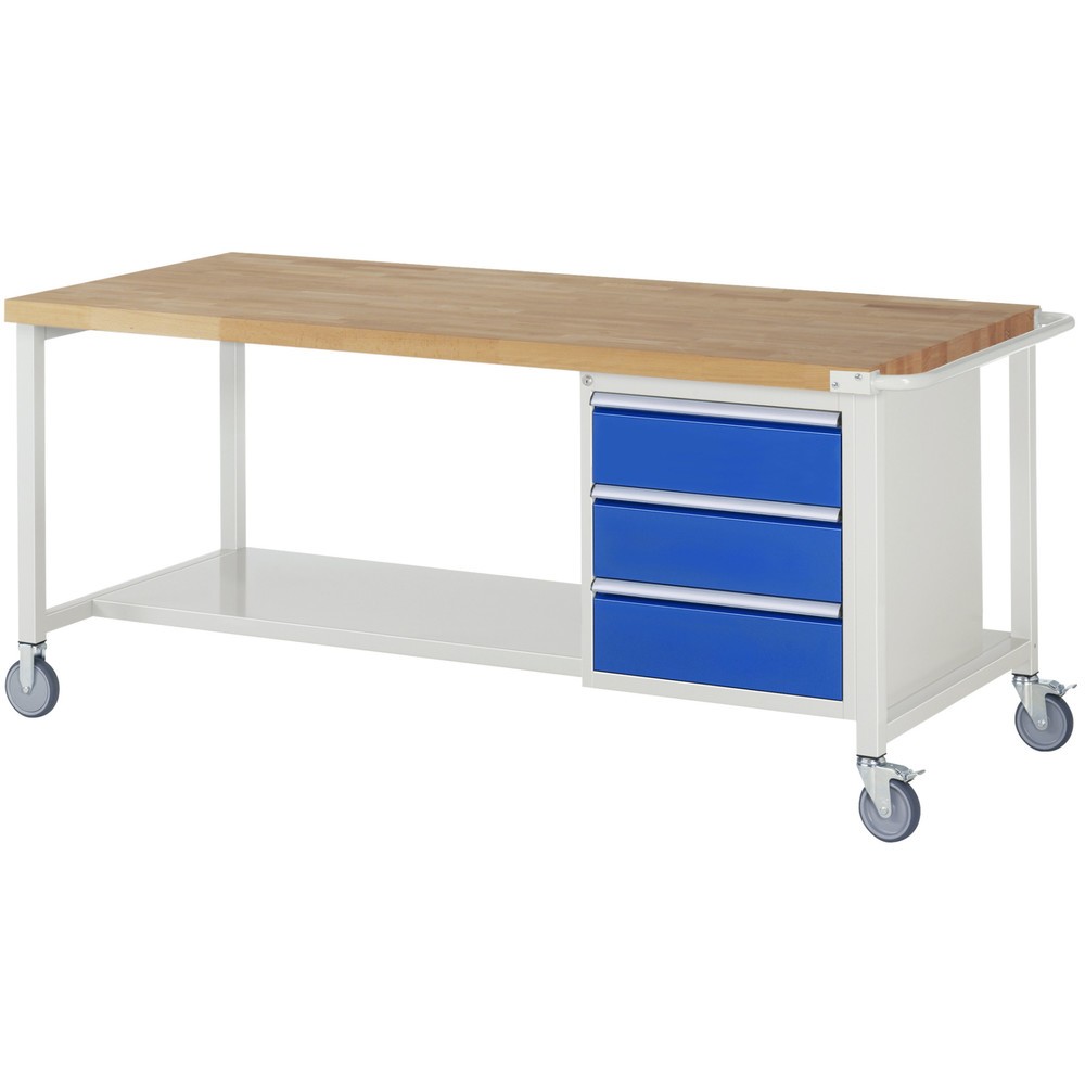 Produktabbildung Nr. 1: RAU mobile Werkbank Serie 8000, 1 Container, HxBxT 880 x 2.000 x 900 mm, 3 x 90%-Auszug-Schubladen, Breite 490 mm