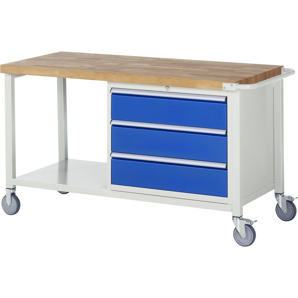 Produktabbildung Nr. 1: RAU mobile Werkbank Serie 8000, 1 Ablageboden, HxBxT 880-1.080 x 1.500 x 700 mm, 3 x 100%-Auszug-Schubladen, Breite 680 mm