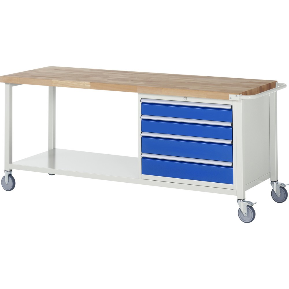 Produktabbildung Nr. 1: RAU mobile Werkbank Serie 8000, 1 Ablageboden, HxBxT 880 x 2.000 x 700 mm, 4 x 90%-Auszug-Schubladen, Schubladen-TK 75 kg