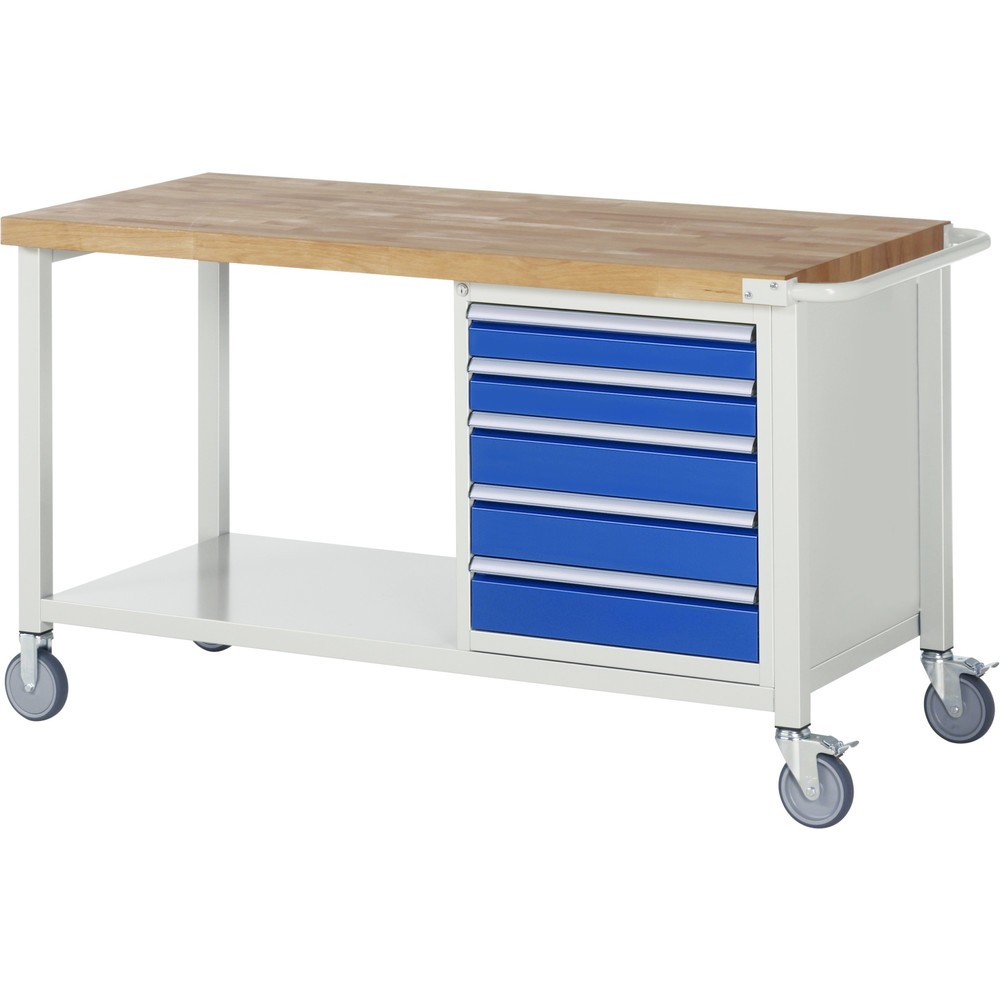 Produktabbildung: RAU mobile Werkbank Serie 8000, HxBxT 880 x 1.500 x 700 mm, 1 Container, 5 x 90%-Auszug-Schubladen, Breite 490 mm