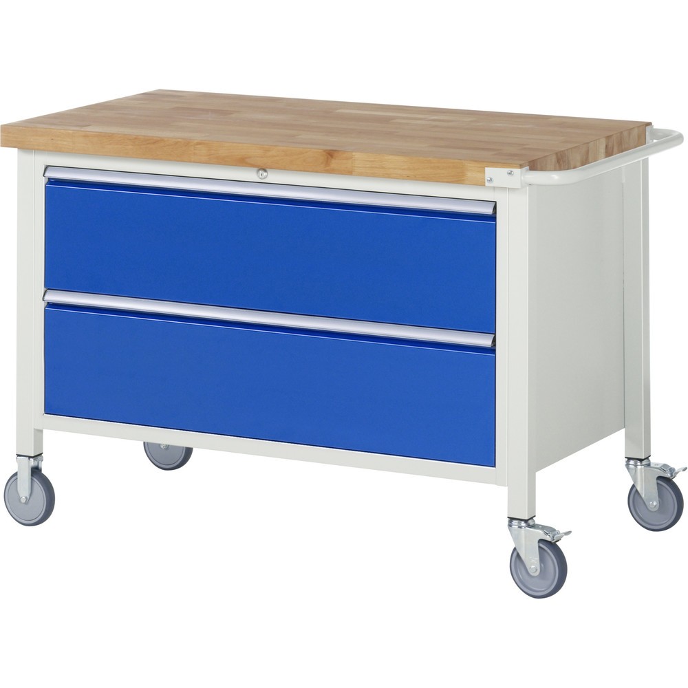 Produktabbildung Nr. 1: RAU mobile Werkbank Serie 8000, HxBxT 880-1.080 x 1.250 x 700 mm, 2 x 100%-Auszug-Schubladen, Breite 1.055 mm