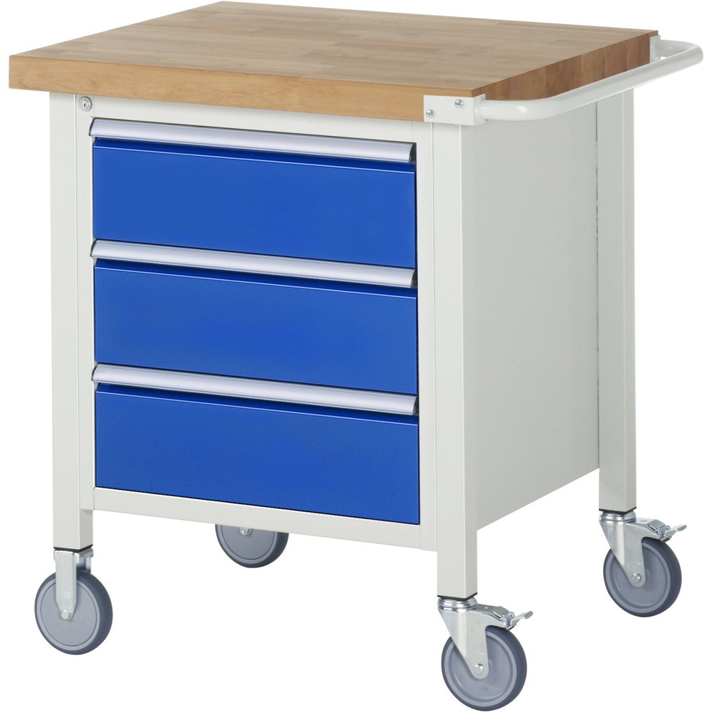Produktabbildung: RAU mobile Werkbank Serie 8000, HxBxT 880-1.080 x 750 x 700 mm, 1 Container, 3 x 90%-Auszug-Schubladen, Breite 490 mm