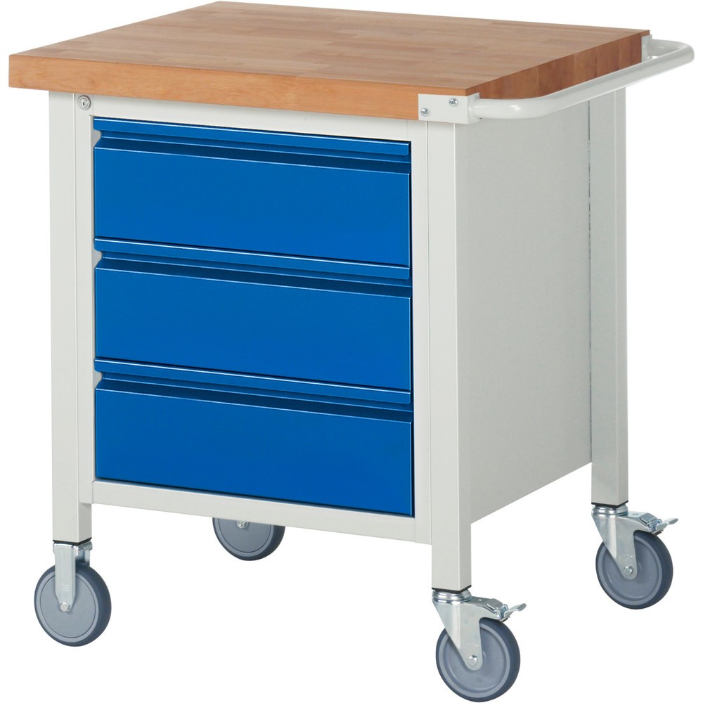 Produktabbildung: RAU mobile Werkbank Serie 8000, 1 Container, HxBxT 880 x 750 x 700 mm, 3 Schubladen, integrierte Griffleiste