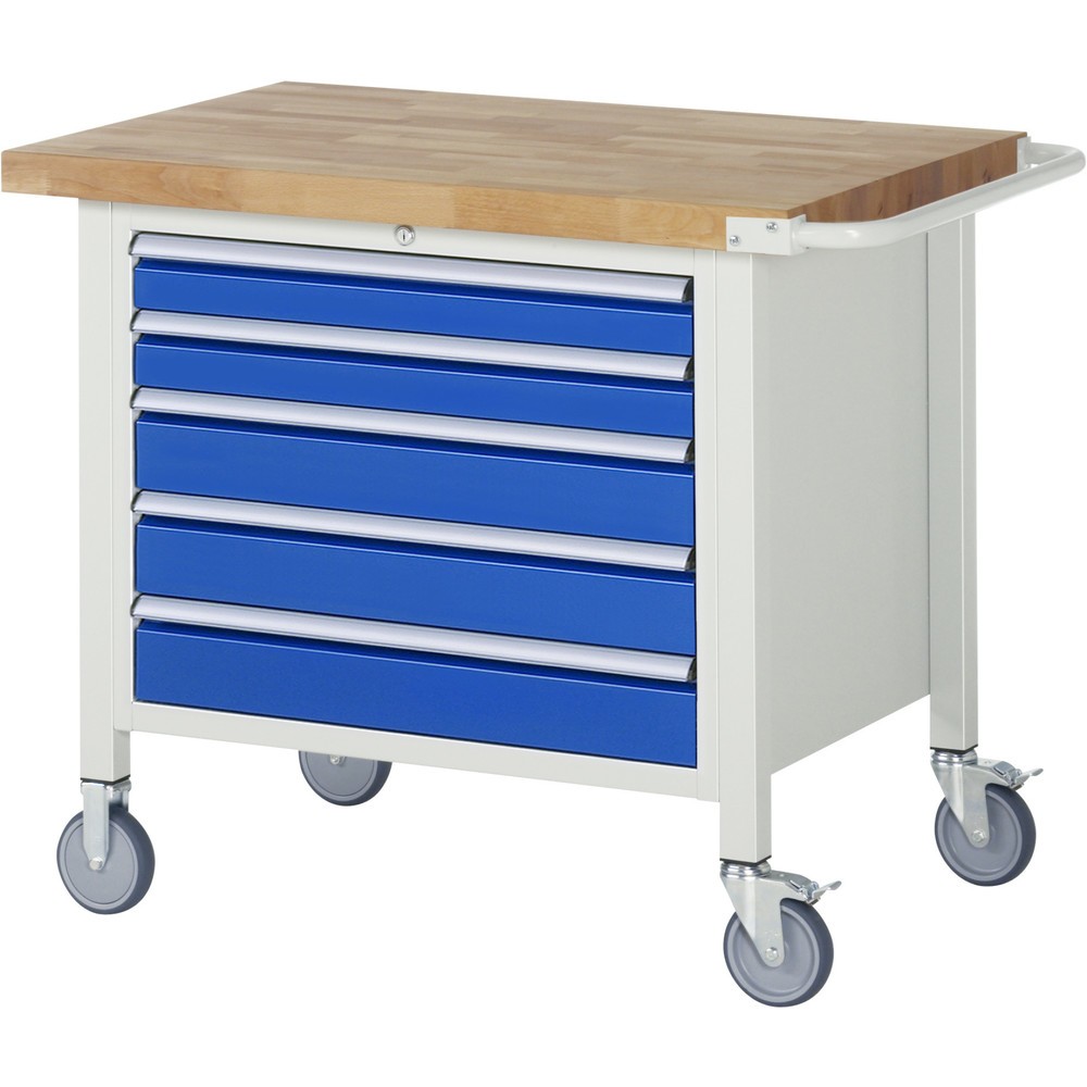Produktabbildung: RAU mobile Werkbank Serie 8000, HxBxT 880 x 1.000 x 700 mm, 1 Container, 5 x 90%-Auszug-Schubladen, Breite 680 mm