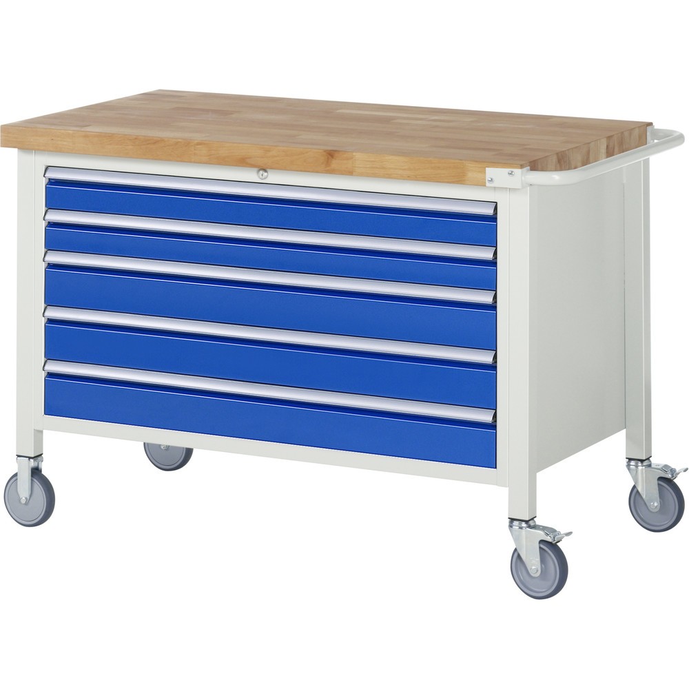 Produktabbildung Nr. 1: RAU mobile Werkbank Serie 8000, HxBxT 880 x 1.250 x 700 mm, 1 Container, 5 x 100%-Auszug-Schubladen, Breite 1.055 mm
