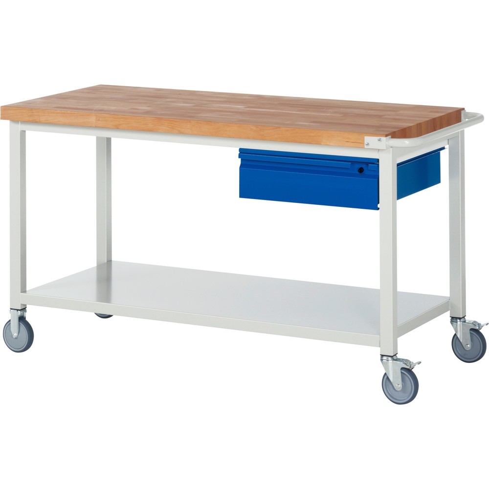 Produktabbildung Nr. 1: RAU mobile Werkbank Serie 8000, Buche-Massiv-Arbeitsplatte, Stärke 40 mm, HxBxT 880 x 1.500 x 700 mm, 1 Schublade, 1 Ablageboden