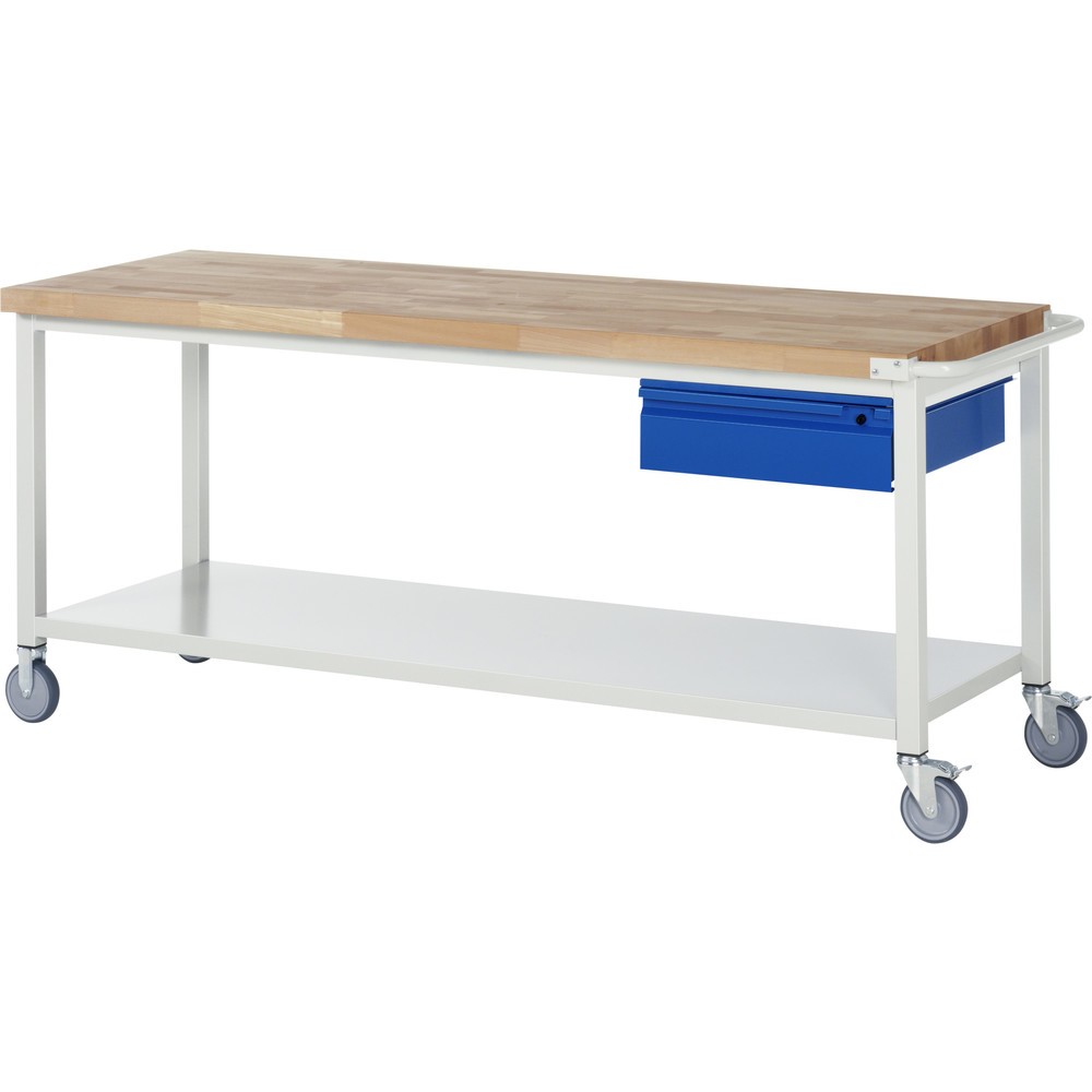 Produktabbildung Nr. 1: RAU mobile Werkbank Serie 8000, Buche-Massiv-Arbeitsplatte, Stärke 40 mm, HxBxT 880 x 2.000 x 700 mm, 1 Schublade, 1 Ablageboden
