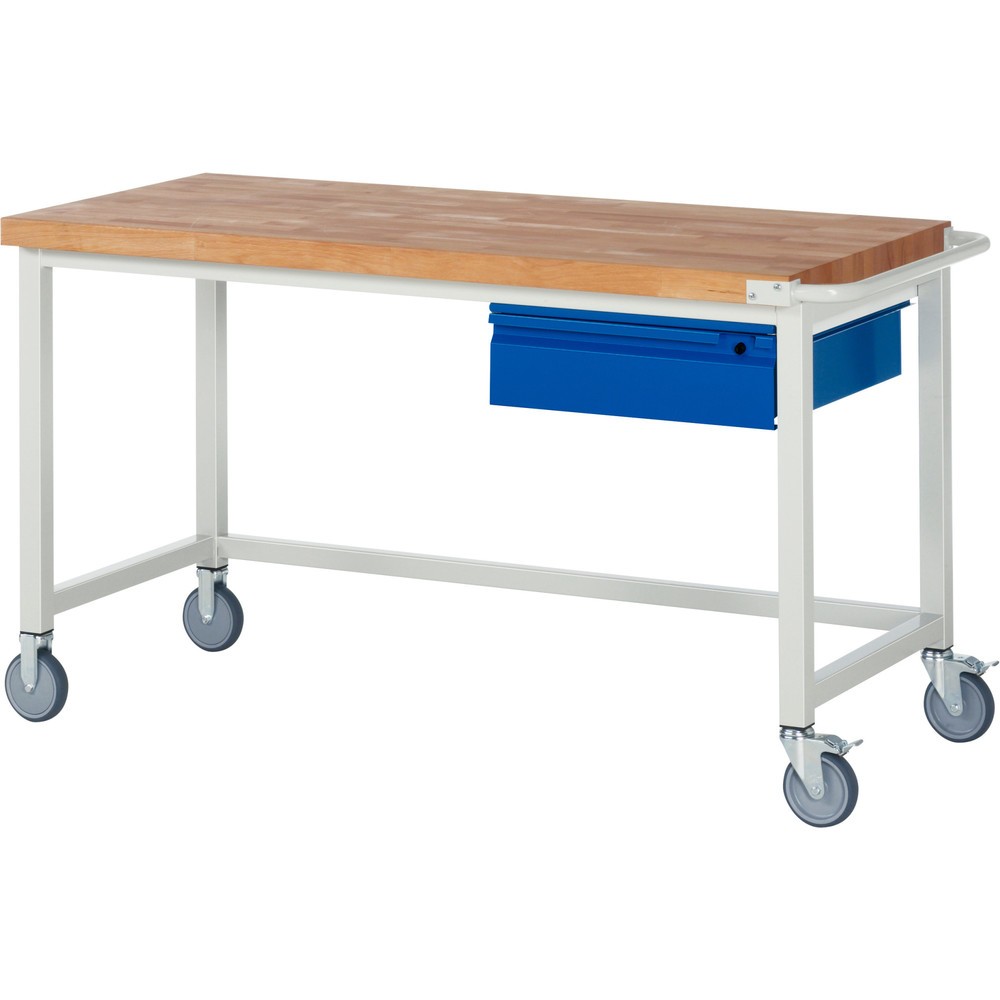Produktabbildung Nr. 1: RAU mobile Werkbank Serie 8000, Buche-Massiv-Arbeitsplatte, Stärke 40 mm, HxBxT 880 x 1.500 x 700 mm, 1 Schublade