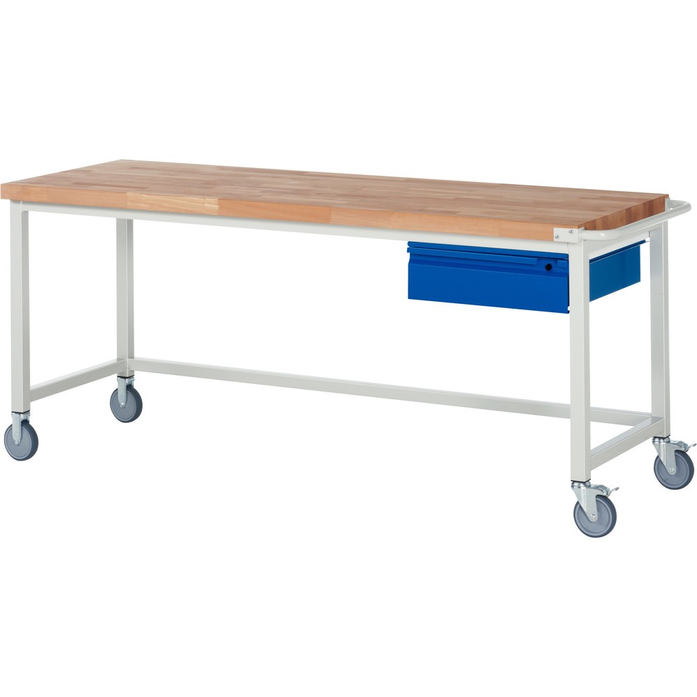 Produktabbildung Nr. 1: RAU mobile Werkbank Serie 8000, Buche-Massiv-Arbeitsplatte, Stärke 40 mm, HxBxT 880 x 2.000 x 700 mm, 1 Schublade