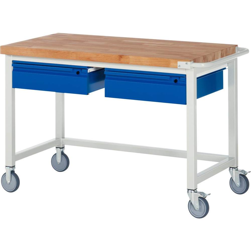 Produktabbildung Nr. 1: RAU mobile Werkbank Serie 8000, Buche-Massiv-Arbeitsplatte, Stärke 40 mm, HxBxT 880 x 1.250 x 700 mm, 2 Schubladen