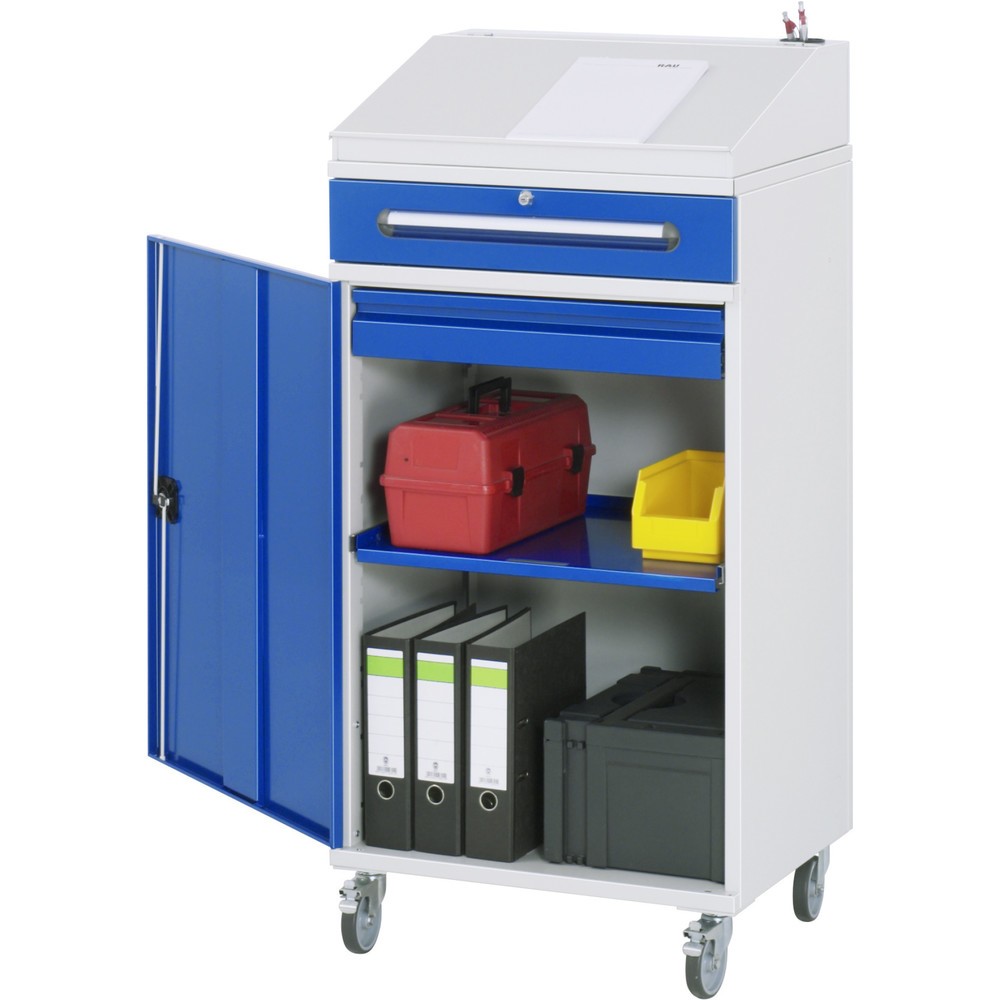 Produktabbildung: RAU mobiles Rollpult, HxBxT 1.235-1.345 x 650 x 520 mm, Schubladen 1 x 80, 1 x 120 mm