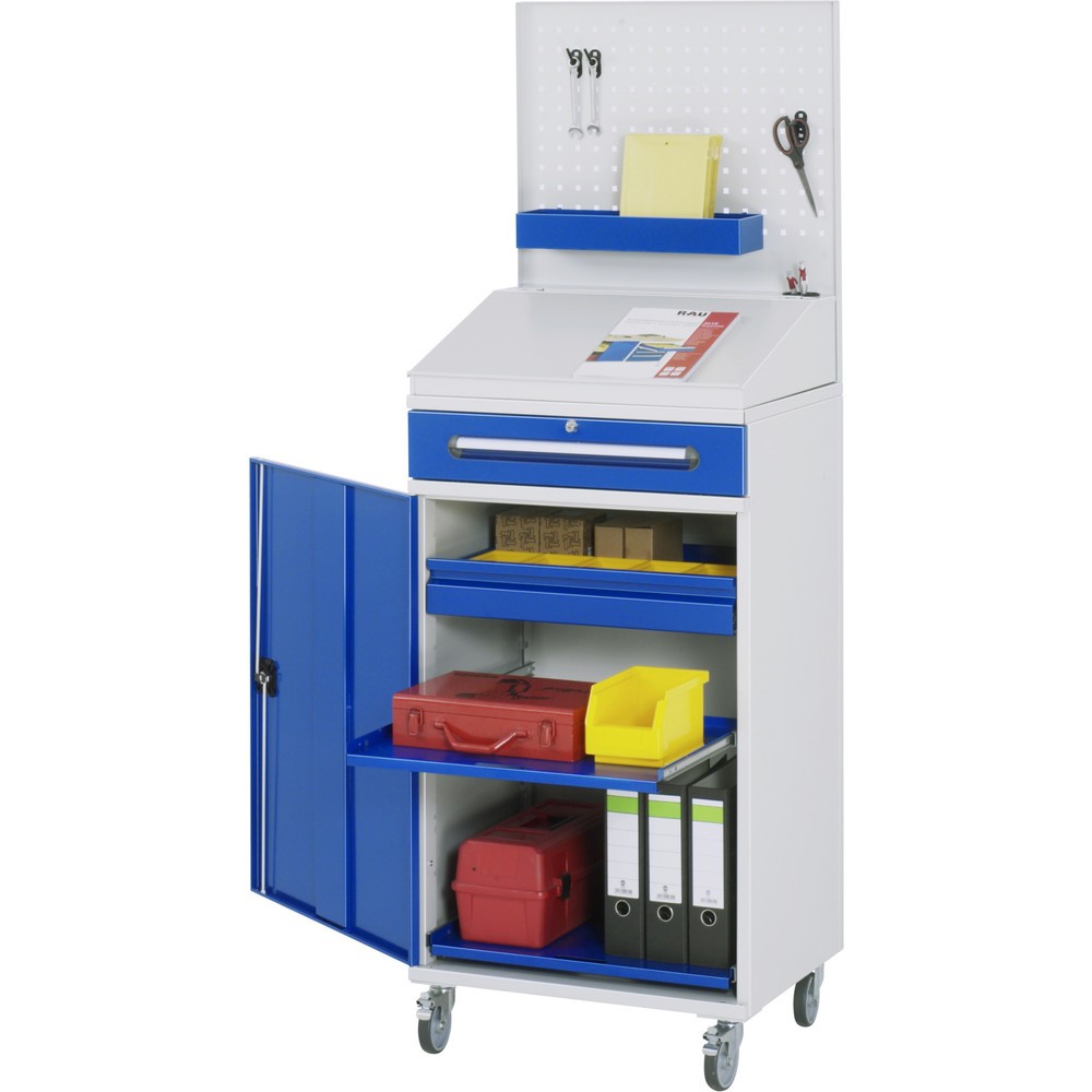 Produktabbildung: RAU mobiles Stehpult, HxBxT 1.235-1.895 x 650 x 520 mm, Schubladen 1 x 80, 1 x 120 mm